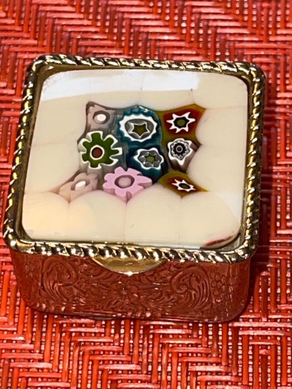 Vintage Murrina DArte Millefiori Trinket Box From Italy With Floral Mosaic Desig